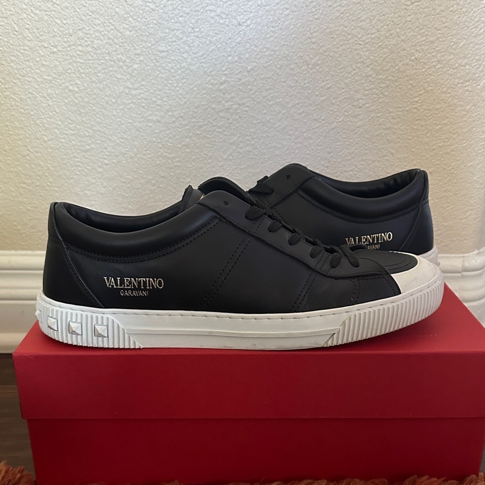 Valentino Garavani Black and White Low-Top Leather Sneakers